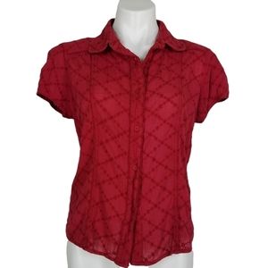 Y2K Roxy Red Eyelet Embroidery Cotton Blouse Size Large Juniors